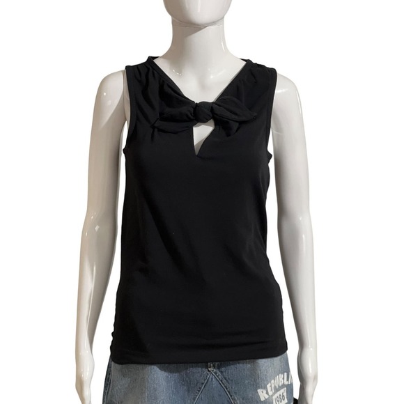 Kate Spade Size S Top Black bow front sleeves keyhole top cotton blend - Picture 1 of 12